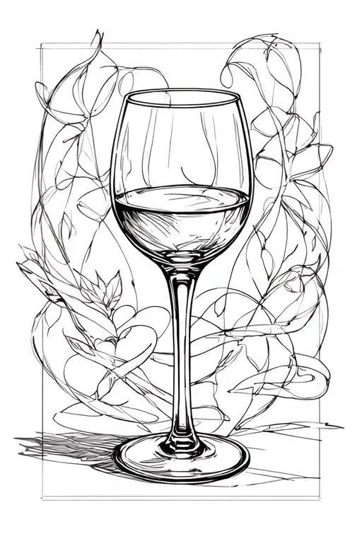 Wine Glass Surrounded By Line Work
