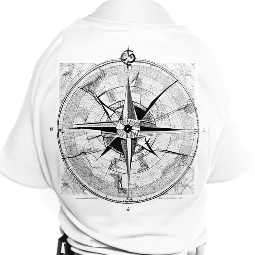 Black And White Map Shoulder Going Into Compass