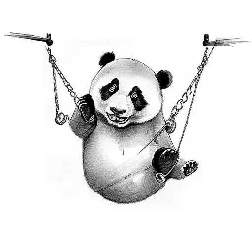 A Panda Swinging On A Swing In A Sketch Style