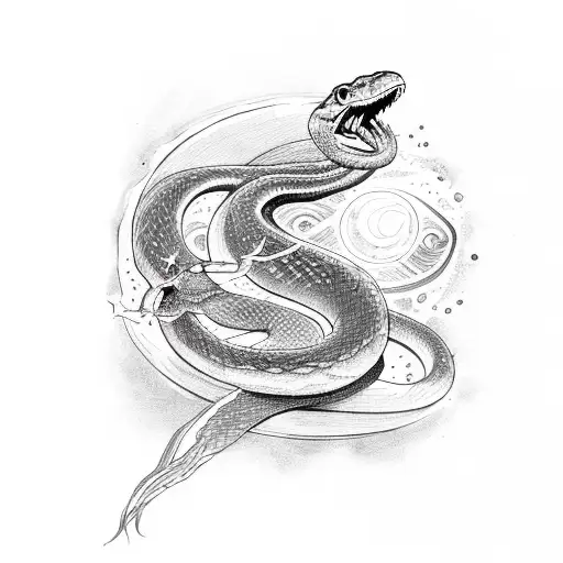 Snake With Moon And Fire