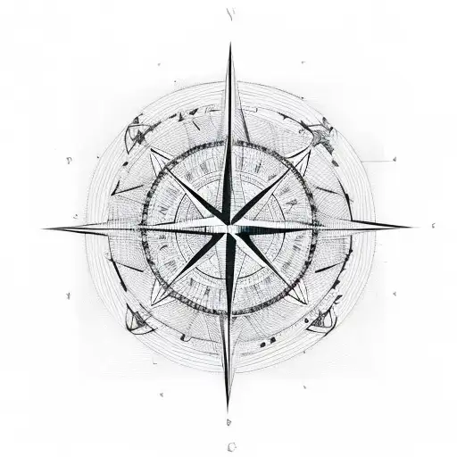 An Abstract Geometric Design Inspired By The Shape Of Keuka Lake With A Compass Rose Focal Point