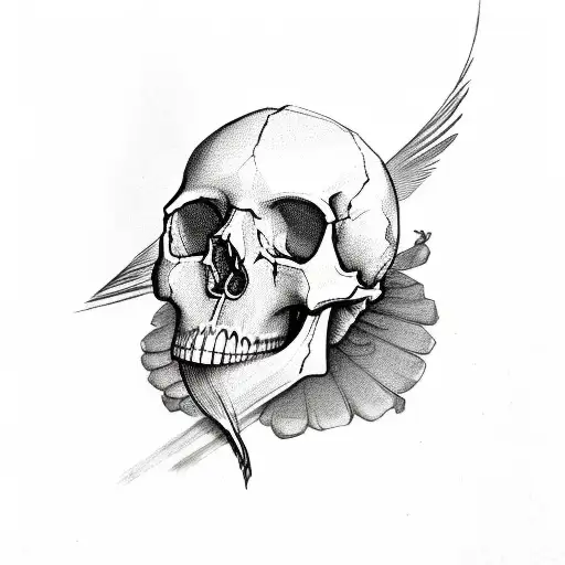 Skull With Cardinal Bird