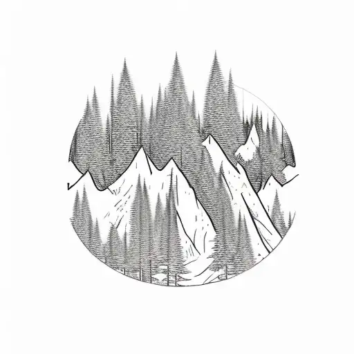 A Mountain Landscape With A Hidden Waterfall And A Camera Lens Peeking Out From Behind The Trees