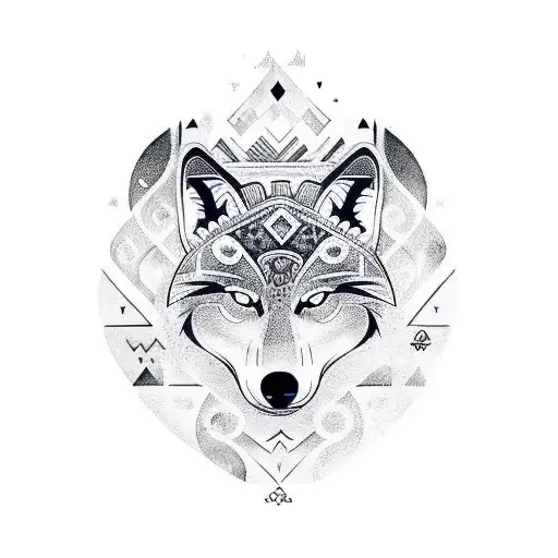 A Tribal-inspired Tattoo Featuring A Wolf And Muay Thai Symbols Intertwined