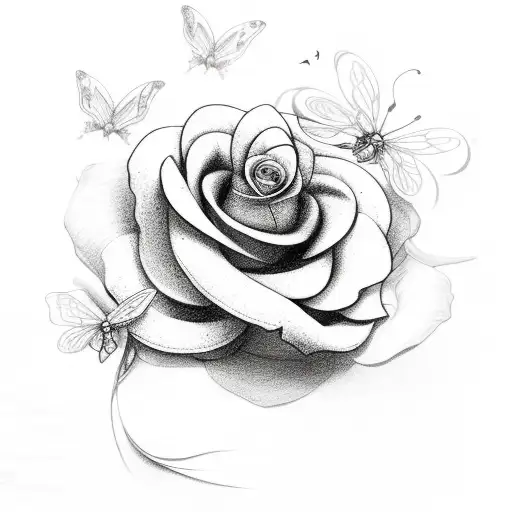 Creeping Rose Vine With Butterflys