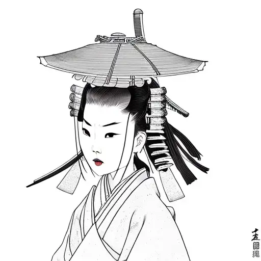 A Samurai Who Stands Behind A Woman In A Kimono And Cuts Off Her Head