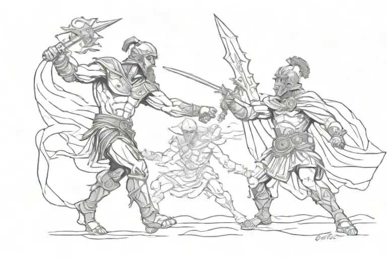 Roman Gladiator Fighting Hades Greek God