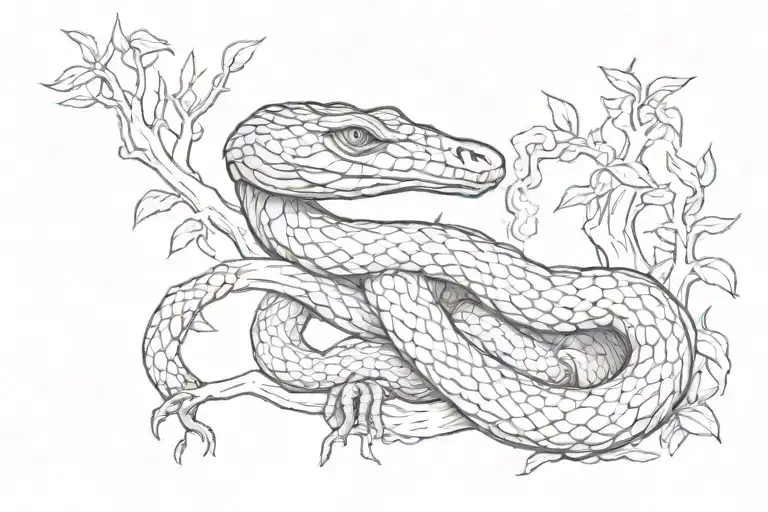 Python Coiled Around A Tree Smoking A Blunt