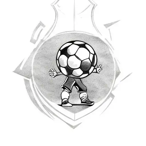 A Small Boy With A Football In His Feet And Staring At The Real Madrid Logo Above His Head