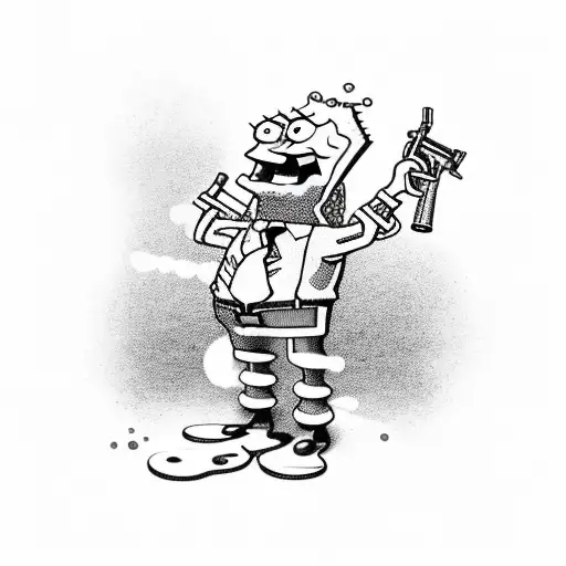Spongebob With Leather Jacket Holding A Gun Upwards