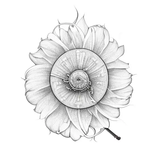 A Stylized White Platycodon Grandiflorus Flower Intertwined With A Gun Barrel