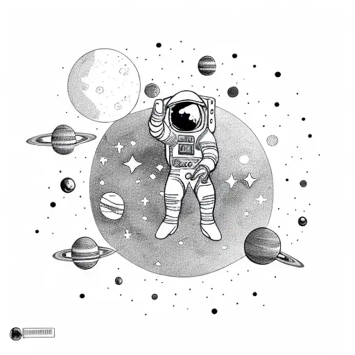Small Astronaut With Planets In Background