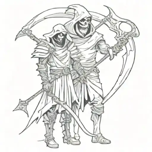 The Executioner And Death With A Scythe Shake Hands Cartoon Style