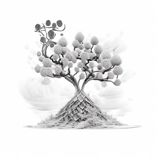 Masculine Tree Of Life Twisted Out Of A Stack Of Wobbly Teacups With Orchids