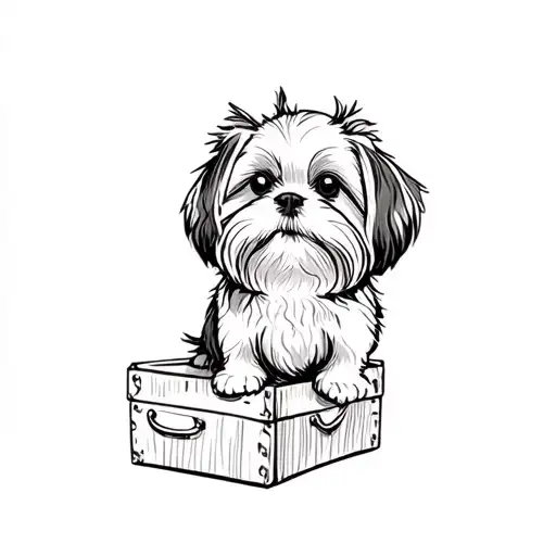 A Small Dog Sitting On Top Of A Wooden Box