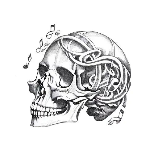 A Skull Composed Of Musical Notes Intertwined With Lines Of Poetry