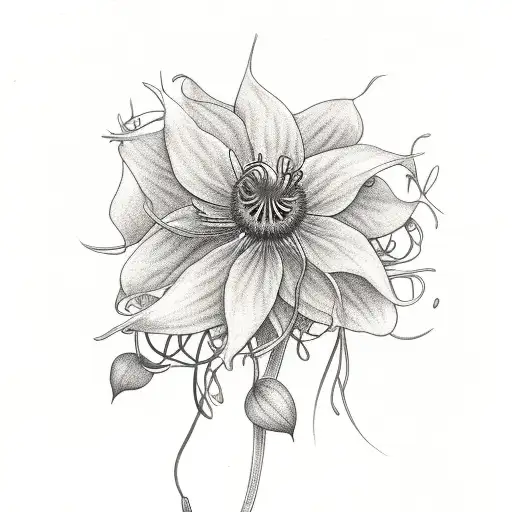 Sad Soft Droopy Clematis Flower With Small Soft Vine Design