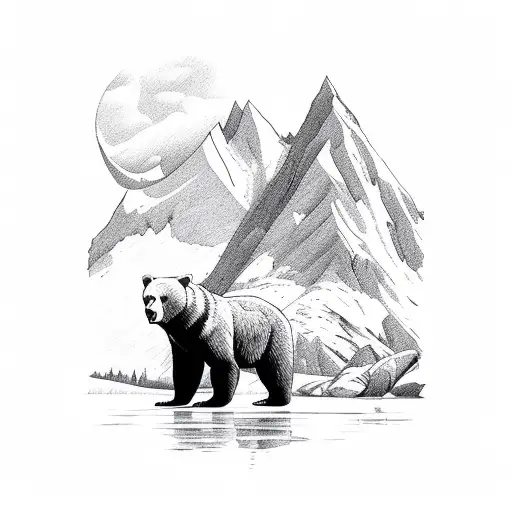 Mountain Scene With A Bear And Fisherman With The Last Name Mitchell
