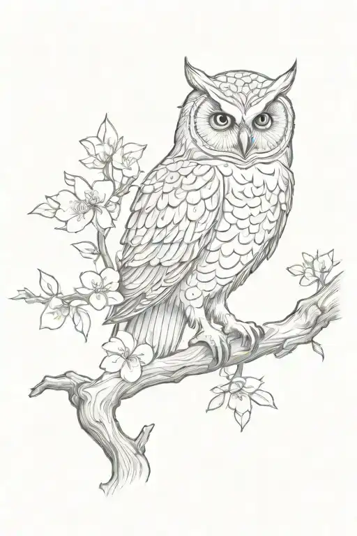 Owl On A Sakura Tree