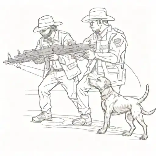 A Silhouette Of A Deputy Marshal Aiming A Rifle With A Pitbull By His Side