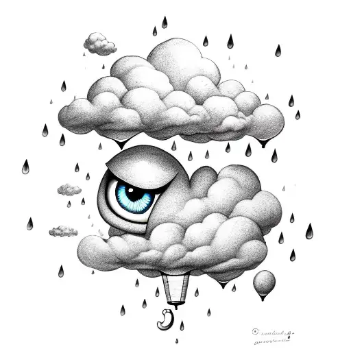 Cloud Raining Into A Upside Down Umbrella With An Eye Closed