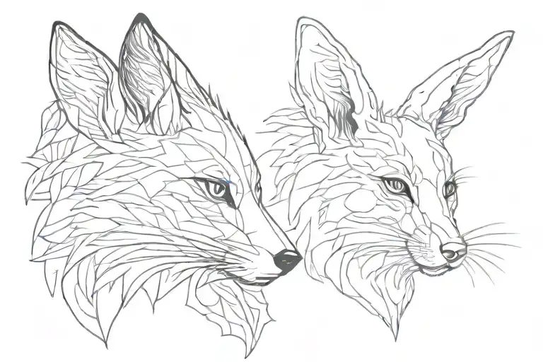 Simple Outline Of Fox Head Silhouette Next To A Rabbit Head Silhouette Looking Straight