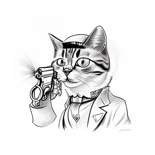 Cartoon-ish Cat And Dog 1920S Gangster With Gun