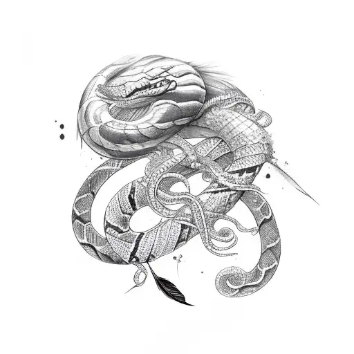 Feather And Snake With Blood