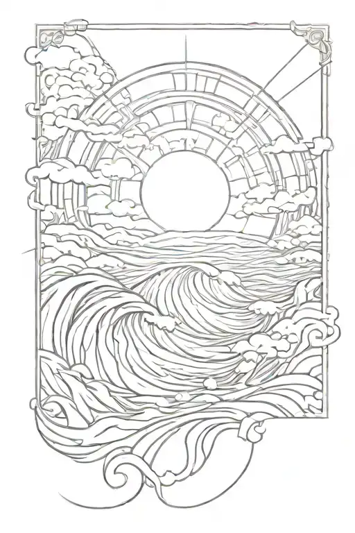 Sun Rays And Waves Crashing In The Background