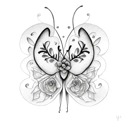 Half Butterfly With February And November Birth Flowers