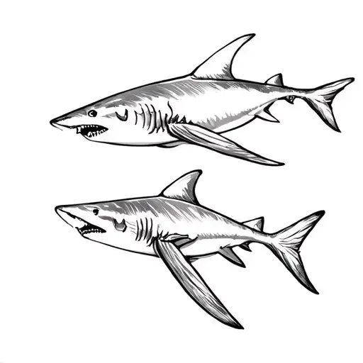 Two Shark Swiming One To Each Other Symbolizing