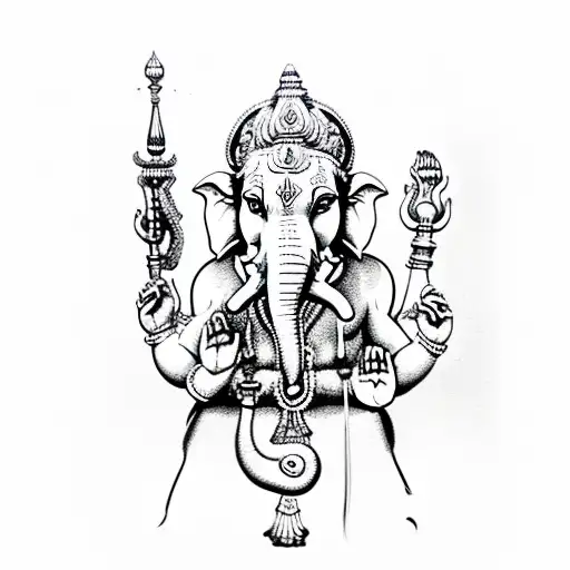 Full Body Ganesha In A Fine Line Style