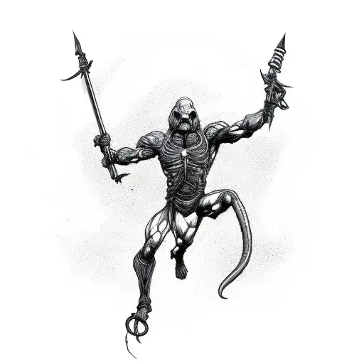 Human Uper Body And Scorpion Lower Body With A Spear In Hand