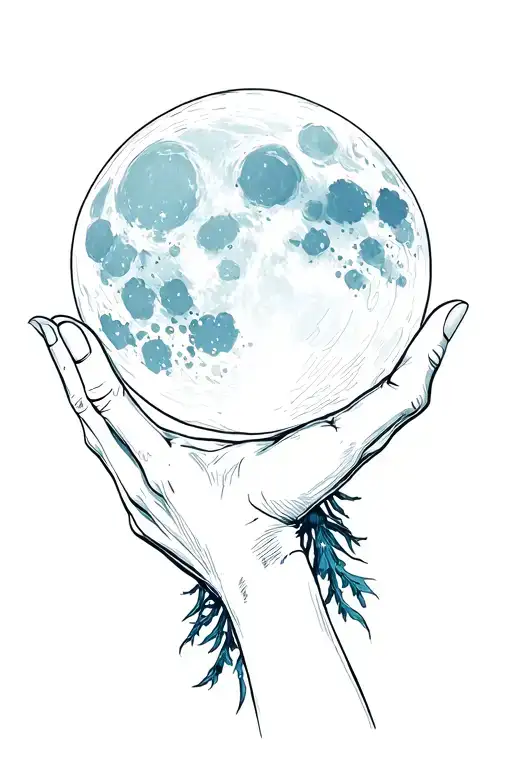 A Hand Holds The Full Moon On Fingertips