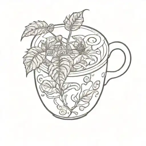 Coffee Cup With Tomato Vine Growing Out The Top