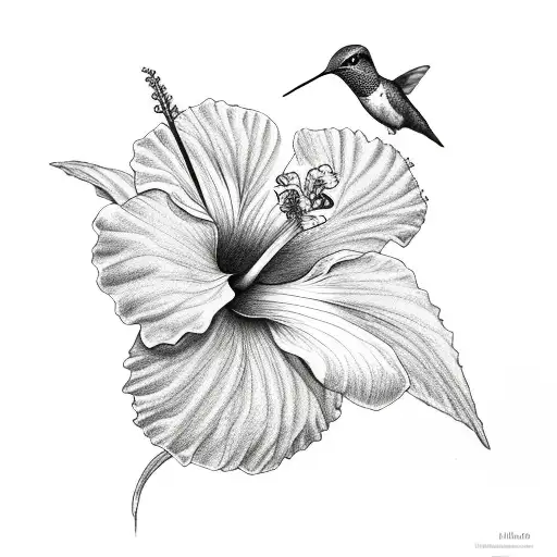 Hummingbird Smelling Hibiscus Flowers