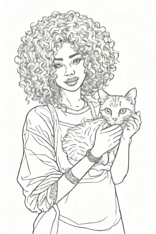 Cat And Curly Haired Black Girl Holding