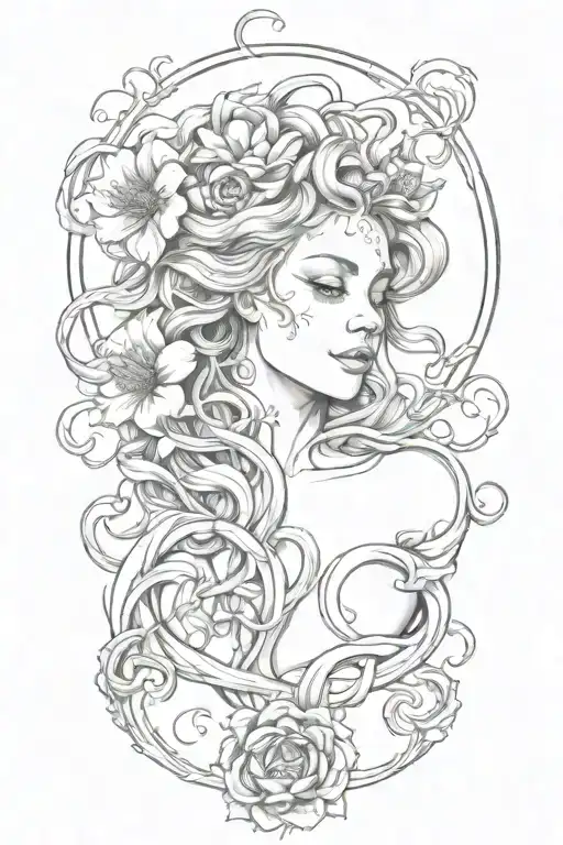 Medusa As A Flower Intertwined With Skulls