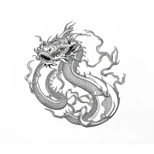 The Date 10 July 2019 And Chinese Dragon And Koi Fish Surrounding It