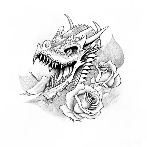 Dragon Skull With Roses