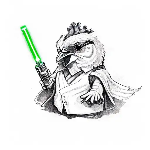 Chicken Holding Lightsaber And A Gun With A Bow Tie