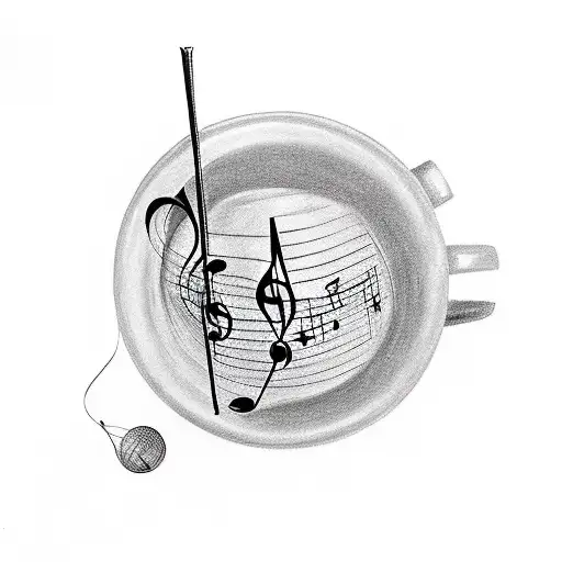 A Coffee Cup With A Music Staff Wrapping Around It And Notes Floating Out