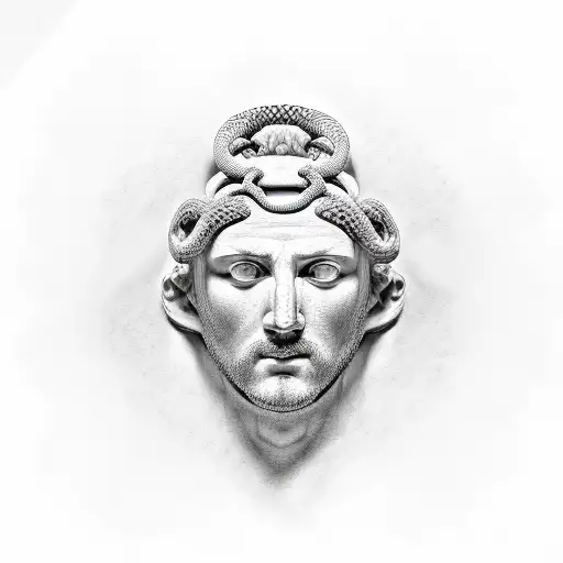 Greek Head Sculpture With A Snake Through It