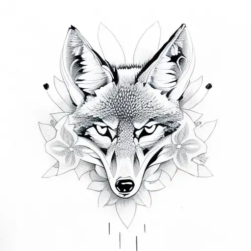 Coyote Skull With Flowers