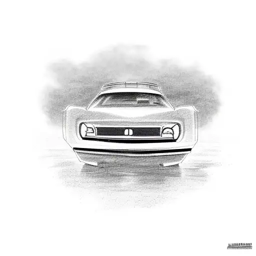 A Car Drives At Sunset