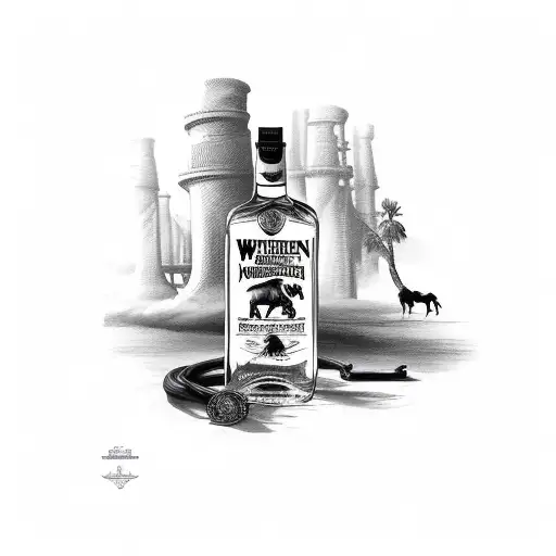 Liquor Bottle With A Label Featuring A Western Horse Scene