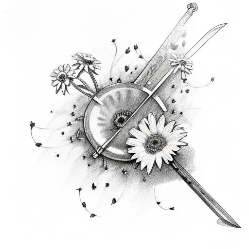 Sword With Forget Me Not Flowers And Daisies