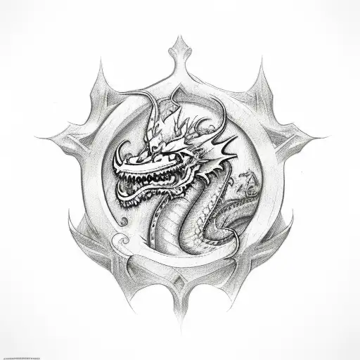 Incorporate A Bible Verse Into A Sketch-style Design Featuring A Dragon And Flowers