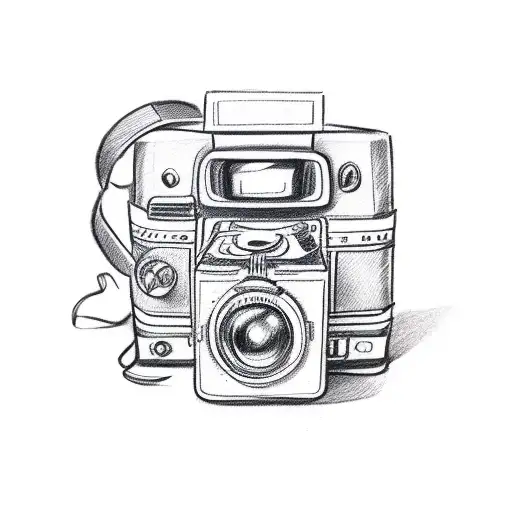 A Sketch Of A Vintage Camera Surrounded By Travel Stamps