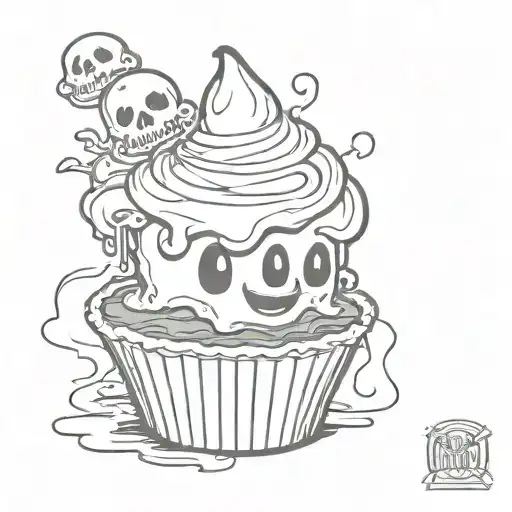 Lil Halloween Cupcake Ghost Tattoo Design